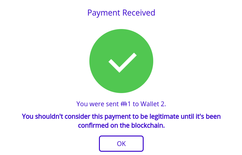 MimbleWimble Coin Web Wallet Payment Received Message