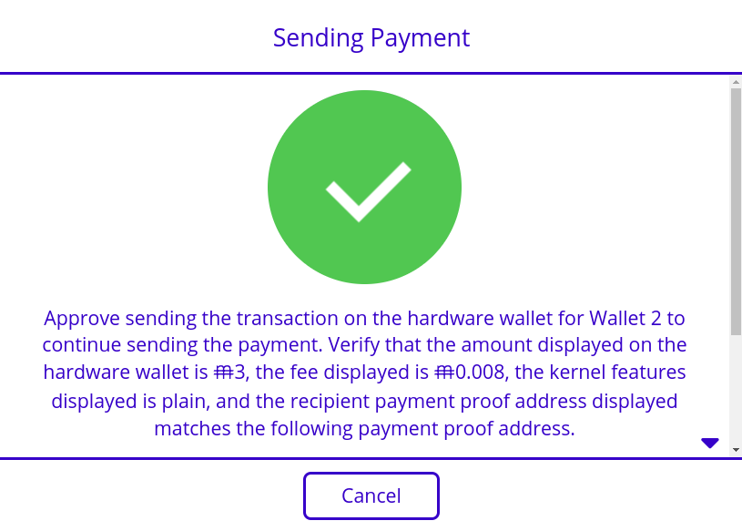 MimbleWimble Coin Web Wallet Payment Successful